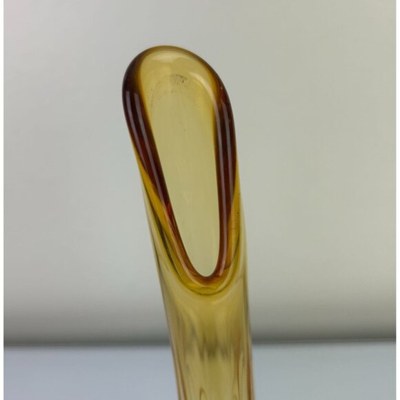 Fenton Colonial Vintage Amber Glass Art Swung Vase Thumbprint Base 12" Boho - Picture 3 of 15